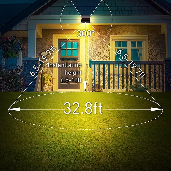 Motion Sensor Outdoor Lights with Optical Lens - 3 Modes IP44 Waterproof Solar Wall Light for Garden Patio Yard (2 Pack)
