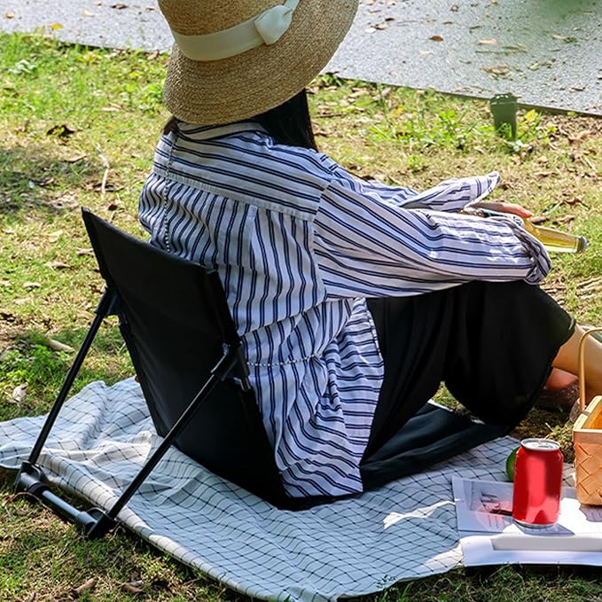 Yosoo Health Gear Portable Folding Floor Chair Adjustable Backrest Breathable 600D Oxford Fabric Lightweight for Beach Camping and Fishing (Black)