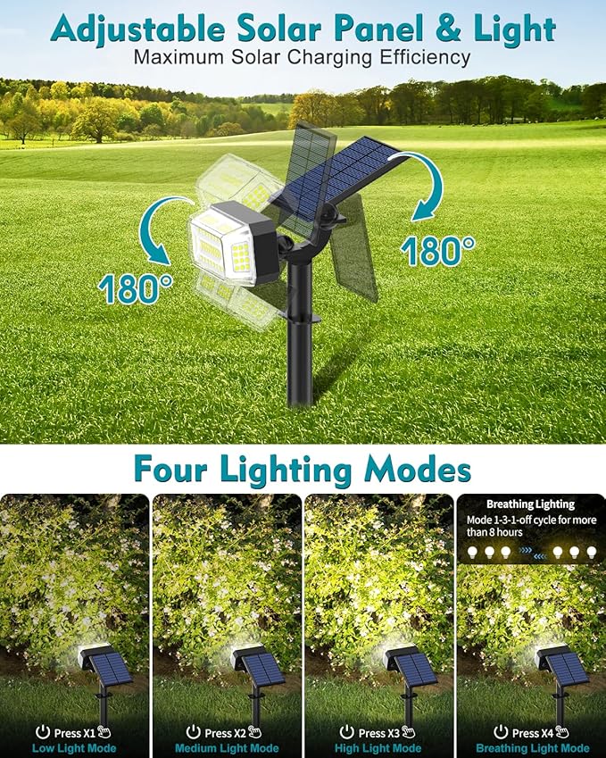 102 LEDs Solar Spot Lights Outdoor [ 4 Modes/8 Pack] Solar Spotlights Waterproof IP65 Adjustable Light &amp Panel Landscape Flood Powered Lights for Yard Garden Pathway Wall (Cool White)