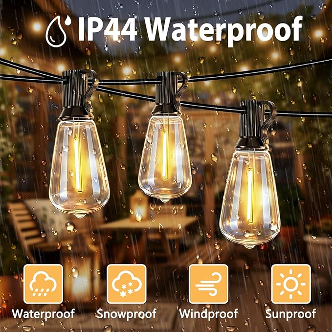 Smart Outdoor String Lights 200FT ST38 LED Patio Lights with Timer Remote APP Control 84 Shatterproof LED Bulbs (4 Spare) Dimmable Waterproof Hanging Light for Backyard Porch Party Decor