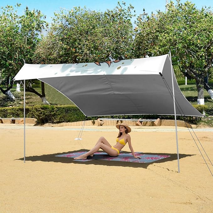 ALAZA Daisy Dog Cartoon Beach Tent Sun Shelter UPF50+ Protection Beach Shade Canopy w/ 4 Sandbags for Outdoor Camping Fishing Backyard Fun Picnic 10x9 ft