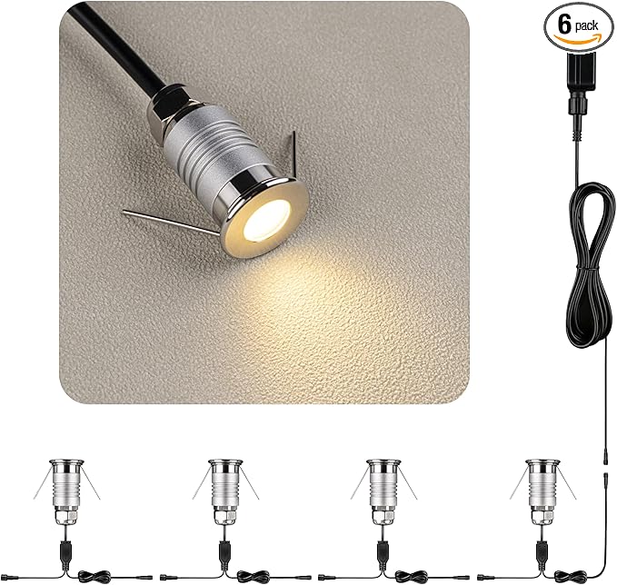 201 Mini Underground Lamp 1W DC12V IP67 Low-Voltage Recessed Type Stainless Steel 304 Cover Suitable for Outdoor Grounds Decks Squares Parks Courtyards (3000K 4Packs)