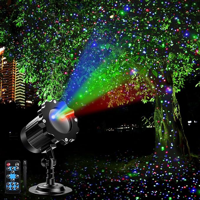 Outdoor RGB Laser Projector Lights Moving 3 Color Starry Sky &amp Firefly Effects Projection Light with RF Control IP65 Outdoor Holiday Landscape Decor for Christmas Halloween Parties Garden New Ye