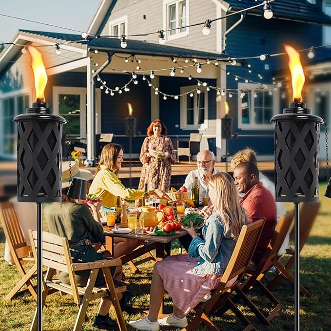 4 Pack Citronella Torches for Outside 16 Oz Outdoor Garden Torches with 5-Prong Grounded Stake 59 Inch Metal Torch for Home Décor Outside Torches for Backyard Garden Patio