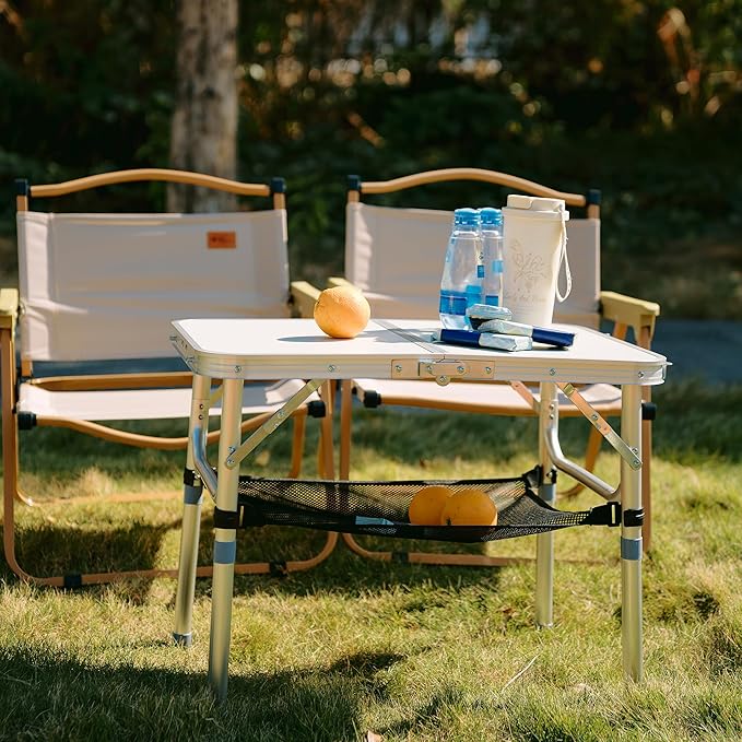 Small Folding Table Portable 2ft Camping Pinic Table with 3 Adjustable Height Aluminum Foldable Lightweight Patio Side Table with Carry Handle for Outdoor Indoor Hiking Camp BBQ Beach (White)
