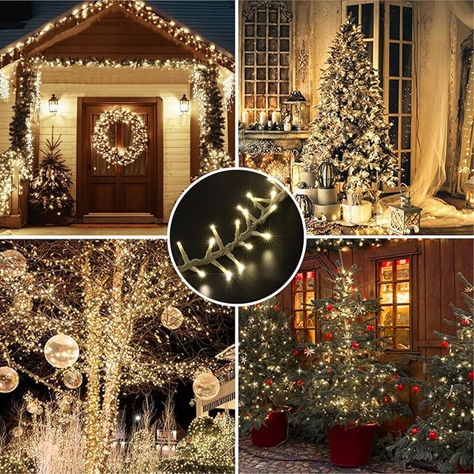 LAMPHOME 500 LED String Lights - 46ft 500LED Outdoor/Indoor Plug-in Twinkle Fairy Lights with 11 Modes - Warm White