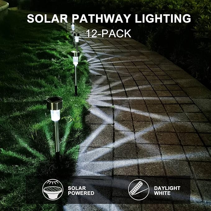 Dream Master Solar Lights Outdoor Waterproof Stainless Steel LED Landscape Lighting Solar Garden Lights Outdoor Decorations for Yard Pathway Walkway Patio Lawn - 16 Pack (Cold White)
