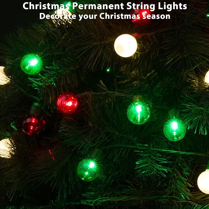 100 LED 50Ft Globe Christmas Lights Outdoor Round G30 Christmas Small Balls Lights Connectable Waterproof for Patio Backyard Eaves Tree Porch Indoor Outdoor (Red Green and White)