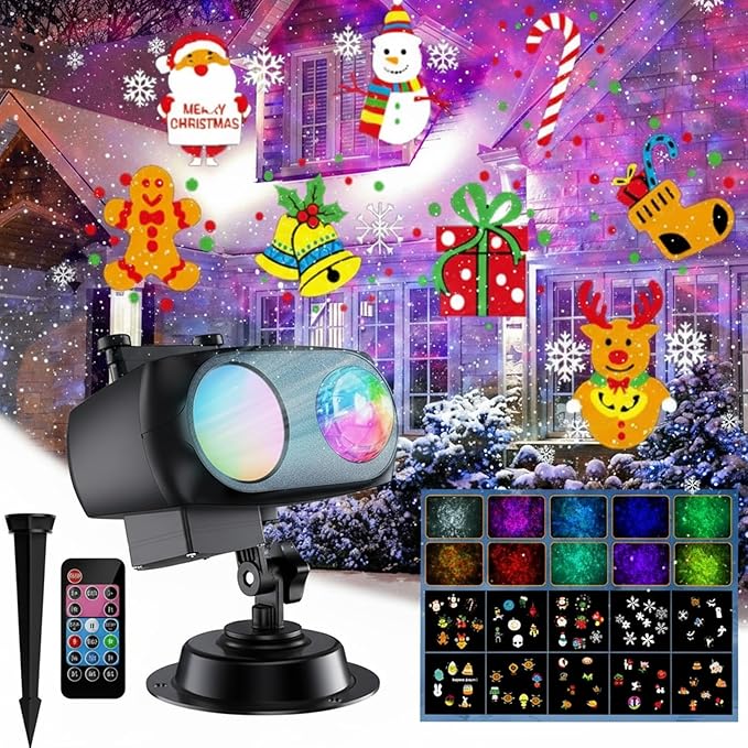 2025 Upgrade Halloween Christmas Projector Lights Decorations COOLWUFAN Outdoor Indoor Holiday Projector Lights with Remote and 20 HD Effects(3D Ocean Wave) for Xmas Halloween Party Yard Decor