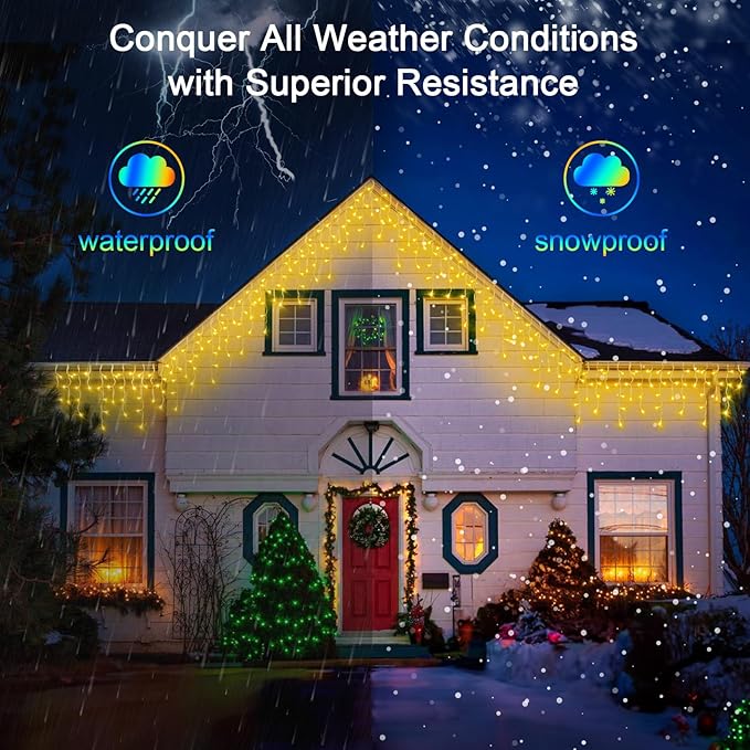 66FT 670 LED Christmas Lights 148 Ice Drops 12 Modes and Timer Memory Dimmable Outdoor Waterproof Hanging String Light for Xmas Holiday Wedding Garden Fence House Tree Outside Decor (Warm White)