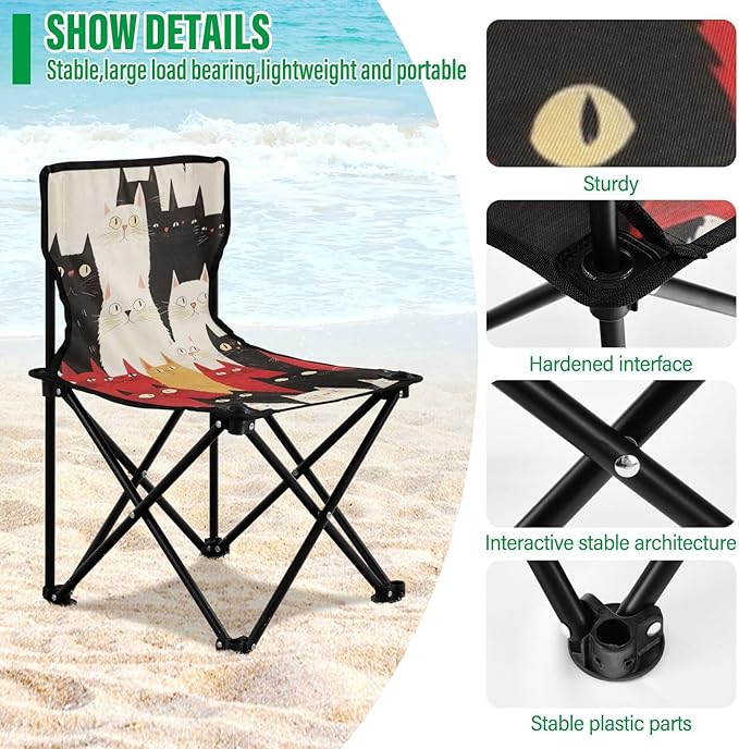 Funny Himalayancats Foldable Camp Chairs for Adults Ultra-Lightweight Beach Chair Includes Carry Bag Ice Fishing Chairs for Hiking Camp