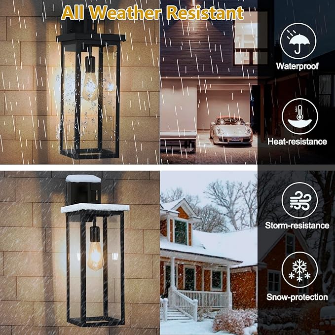 20 Large Exterior Lighting Fixtures Modern Wall LanternOutdoor Wall Lights with Clear Glass ShadeE26 Base Outdoor Lamps for Patio PorchWaterproof Outside Exterior Lights for House 2 Pcs