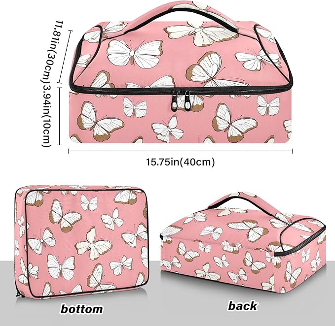 Casserole Carrier Elegance Pattern ButterflyInsulated Casserole Carrier for Hot or Cold Food Thermal Lunch Tote for Potluck Parties Picnic Beach Fits 9 x 13 Inches Baking Dish