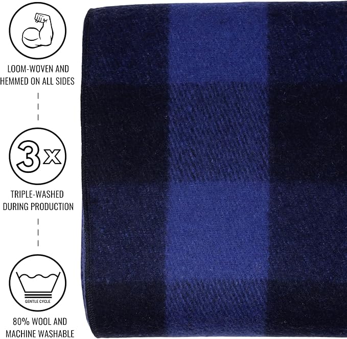 Arcturus Military Wool Blanket - Warm Thick Washable - Great for Outdoors Camping Stadium Blanket Picnics Travel - Car &amp Bushcraft Survival Kits
