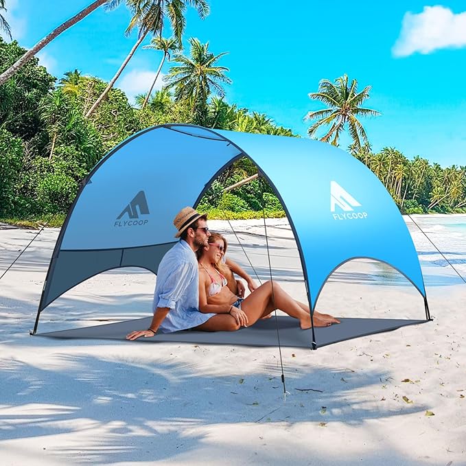 Beach Umbrella with UPF 50+ UV Protection – Compact &amp Portable Beach Tent Canopy with 360° Ventilation Wind Ropes &amp Stakes – Family Travel Backyard Park Shade (Blue 90.5 * 59 * 53″)
