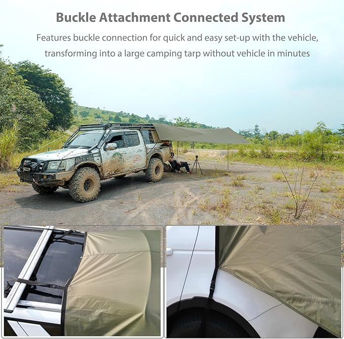 GEERTOP Large Car Awning Tarp for Camping Backpacking Tarp SUV Tailgate Truck Canopy Sun Shade Waterproof Outdoor Rear Vehicle Awning Shelter for Van MPV Campers