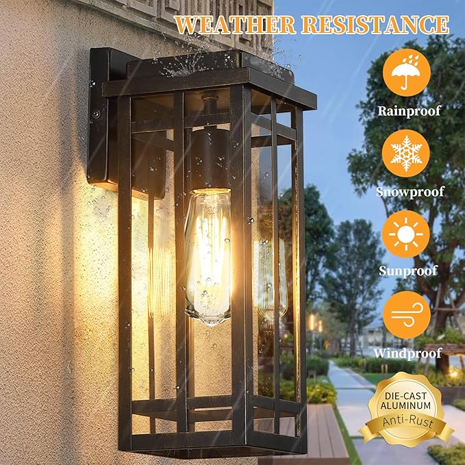 13.8'' Outdoor Wall Light Fixtures 2 Packs Porch Lights Outdoor Lighting for House Exterior Lighting Fixtures Wall Lantern Waterproof Modern Outside Sconce for Garage Oil-Rubbed Bronze (No sensor)