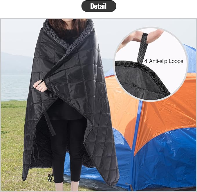 REDCAMP Waterproof Stadium Blanket with Sherpa Lining Cold Weather Car Blanket Windproof for Outdoor Camping Machine Washable (50x 59)