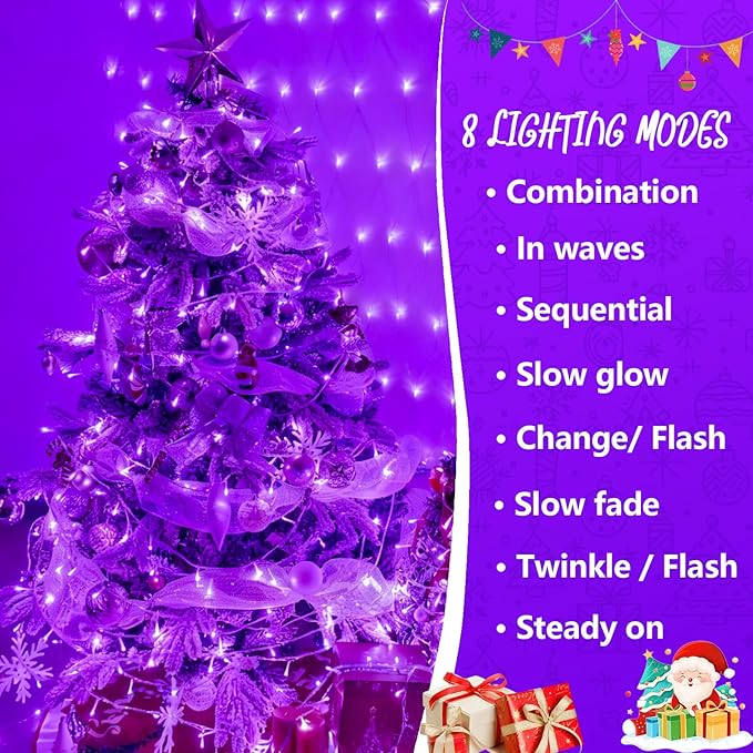 YEGUO 165ft 500 LED Christmas Lights Outdoor Waterproof Purple String Lights Indoor Plug in 8 Modes Clear Wire Purple Lights for Halloween Holiday Home Tree Garden Patio Decor