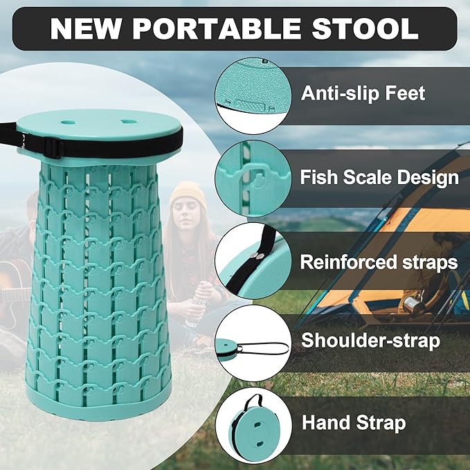 ALEVMOOM Upgraded Collapsible Stool with Cushion600LBS Max Weight18.1 Height AdjustableSturdy Portable Telescoping StoolFolding Camping Stool for Outdoor Hiking Travel