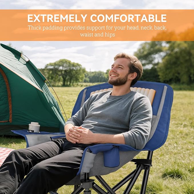 Outsunny Double Camping Chair for Adults Padded Folding Camp Chair for 2 Person with Armrest Wine Glass Holder Cup Holder Carry Bag for Outdoor Sports Picnics Supports up to 552 lbs.