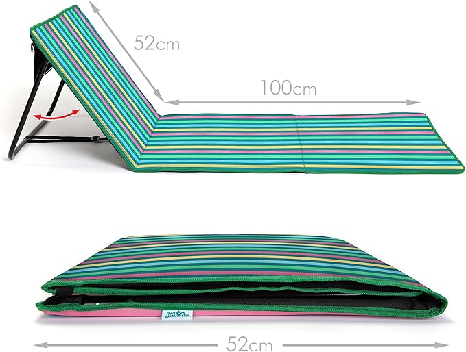 just be... Beach Sun Mat Folding Lightweight Portable Adjustable Sunbathing Recliner with Backrest Support and Valuables Pocket for Holidays Garden Camping Park Festivals - Dark Multicolour Stripes
