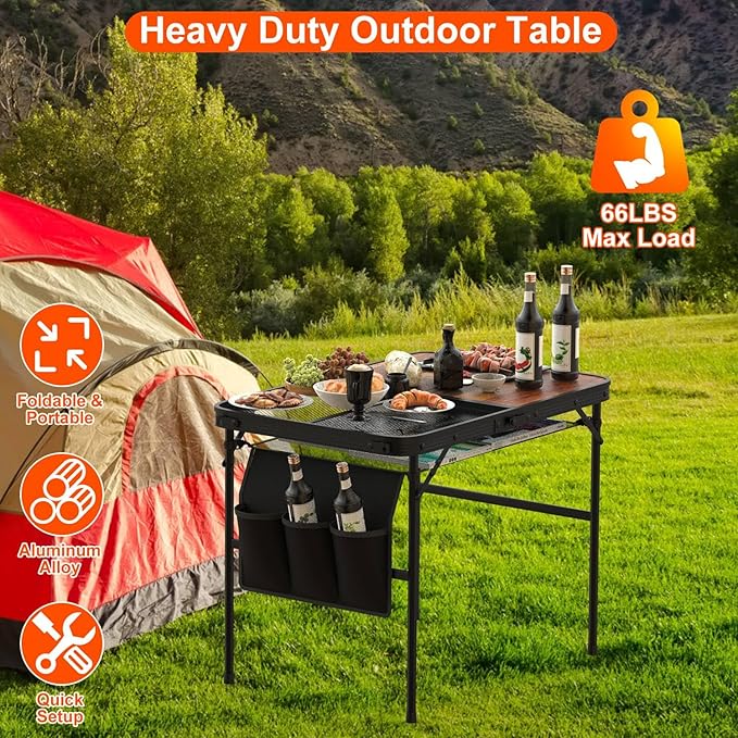 zenithstar Portable Folding Camping Table - Lightweight Aluminum Compact Picnic Table with Carrying Bag - Adjustable Height Waterproof Surface for Outdoor RV BBQ Beach Travel and Hiking