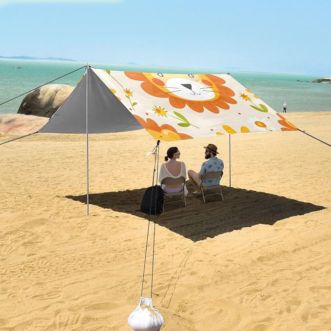 Cute Little Lion Camping Sun Shelter Beach Tent Portable Beach Sun Shade Outdoor Canopy for Camping Trips Fishing Picnic