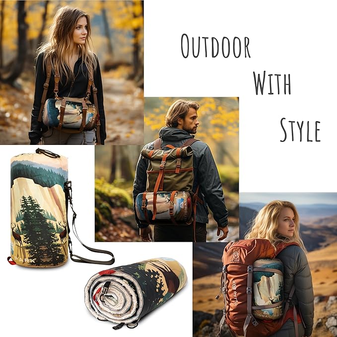 Sherpa Puffy Outdoor Blanket for Camping Traveling Car Picnics Beach Concert Stadium Sporting Events - Wearable Machine Washable Soft Warm Waterproof - 55 X 78 (Yellowstone NP)