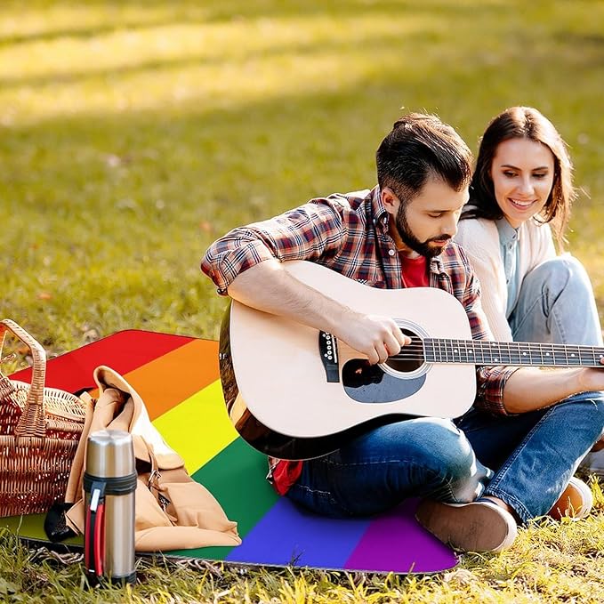 Rainbow Hearts Gay Pride Flag Colored Waterproof Outdoor Picnic Blanket Sandproof Beach Mat for Camping Hiking Grass Travelling