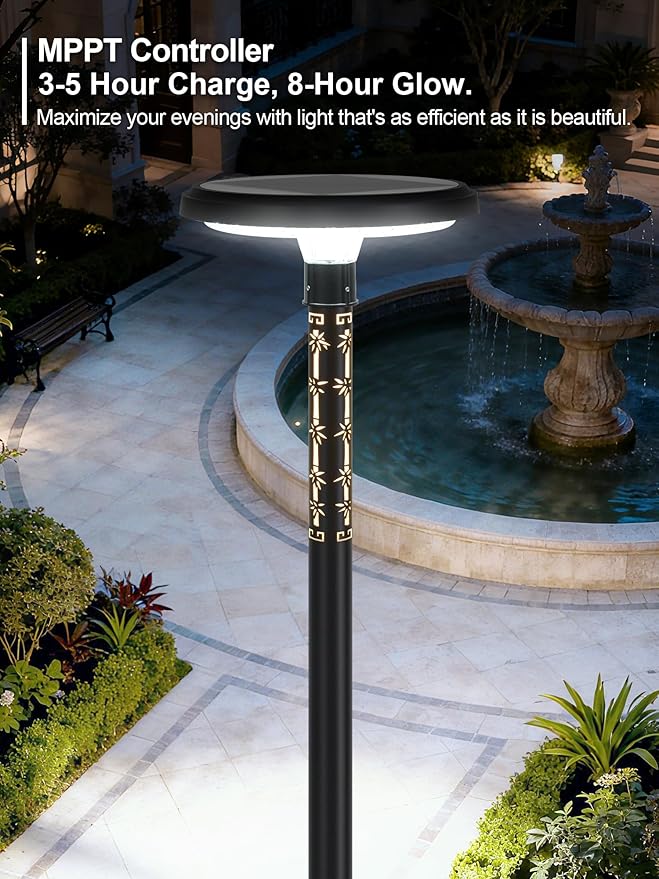107 Solar Lamp Post Light Outdoor with Glowing Bamboo Motif Pole IP65 Waterproof 1800LM 6000K Auto Dusk to Dawn Landscape Lights with Remote for Yard Patio Driveway Pathway