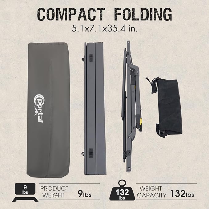PORTAL Outdoor Folding Portable Picnic Camping Table with Adjustable Height Aluminum Roll Up Table Top Mesh Layer Dark Gray
