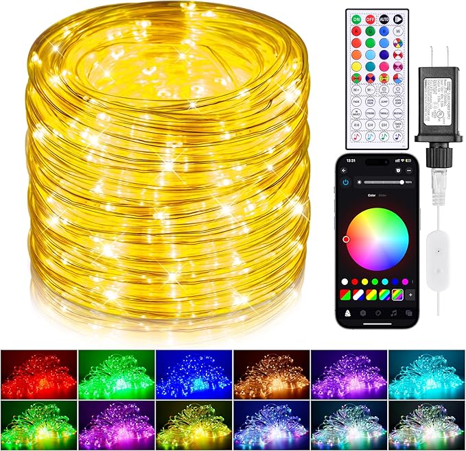 66ft LED Rope Lights for Outside Outdoor String Light Waterproof Plug in with Remote &amp APP Controlled 16 Million Colors Changing Music Sync Tube Lighting for Indoor Bedroom Christmas Decor
