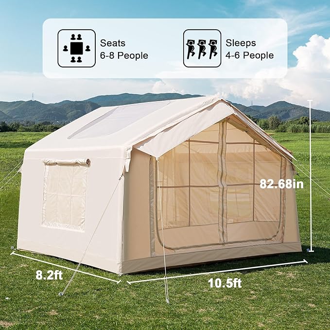 Inflatable Tents for Camping Large Blow Up Tent with Hand Pump Easy Setup InflatableTent 4 Season Tent Waterproof Oxford Air Glamping Tents for Camping Adult 4/6/8/10/12 Person