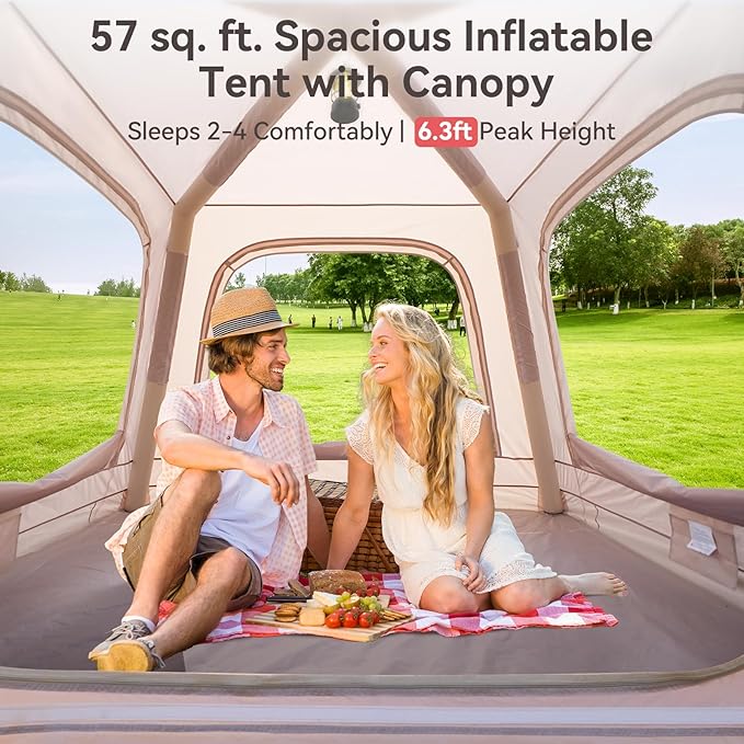 ABORON 2/6/8/10/12 Person Inflatable Camping Tent Easy Setup Blow Up Tent with Hand Pump PU3000mm Waterproof &amp Breathable 4 Season Glamping Tent for Outdoor Camping
