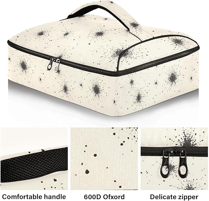 Casserole Carrier Stars in Black and WhiteInsulated Casserole Carrier for Hot or Cold Food Thermal Lunch Tote for Potluck Parties Picnic Beach Fits 9 x 13 Inches Baking Dish