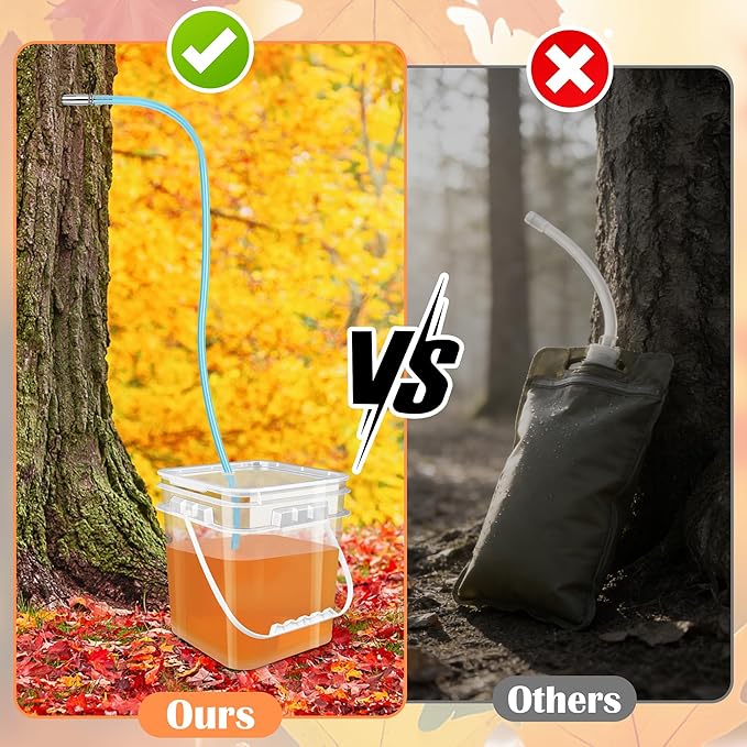 Maple Syrup Tapping Kit with 5 Stainless Steel Maple Tap Spiles HooksClear Buckets lids6 plugs19FT Food Grade Tubing Filters etc for Experts or Beginners Maple Syrup Collection Supplies