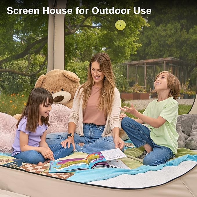 East Oak Screen House Tent Pop-Up Portable Screen Room Canopy Instant Screen Tent 6 x 6 FT with Carry Bag for Patio Backyard Deck &amp Outdoor Activities Beige