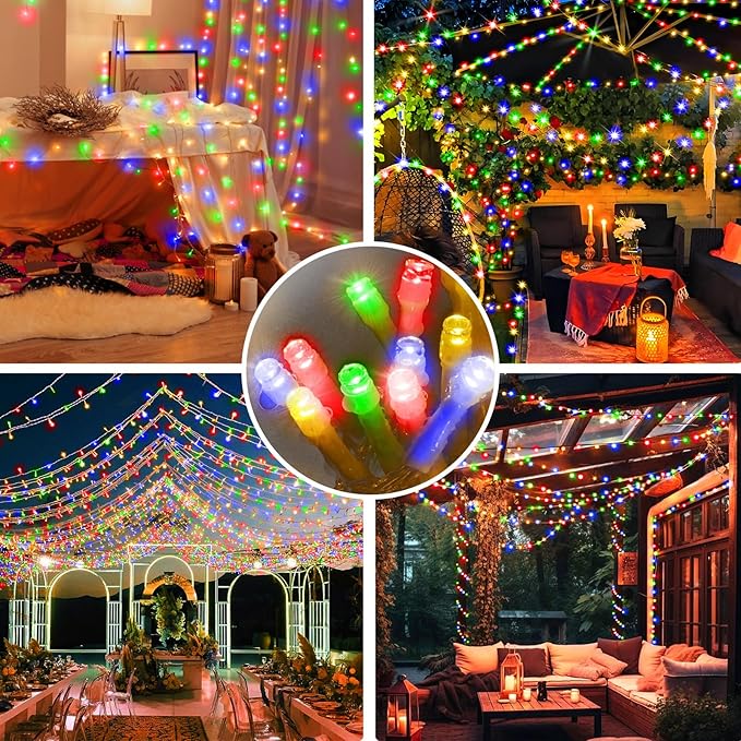 SAUIRS 197FT 500 LED Christmas Lights Outdoor String Lights with 8 Modes Timer Waterproof Fairy Light Plug in for Outside Indoor Party Xmas Palm Tree Yard Wedding Decorations(Multicolor)