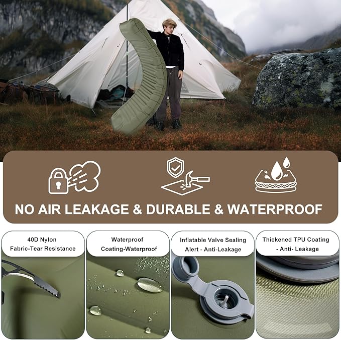 Origem Self Inflating Sleeping Pad for Camping 5.5 Inch Ultra-Thick Camping Mat with Built-in Pump Outdoor Ultralight Sleepinging Mat for Camping Tent Backpacking Hiking and Traveling(Green)