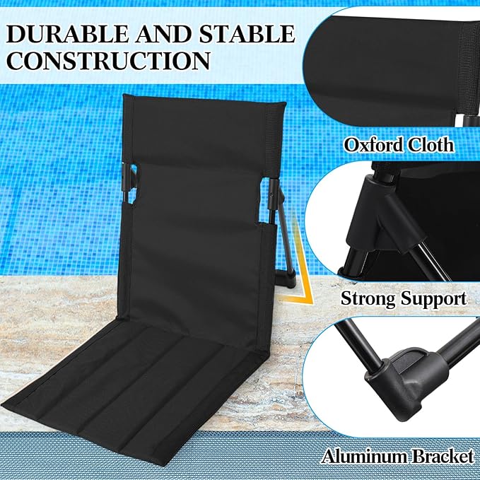 Karenhi 4 Pcs Foldable Poolside Chairs Portable Beach Chair Folding Seat for Edge of Pool Provide Back Support with Carry Bag for Adults Traveling Camping Picnic Lawn(Black26.8 InchClassic Style)