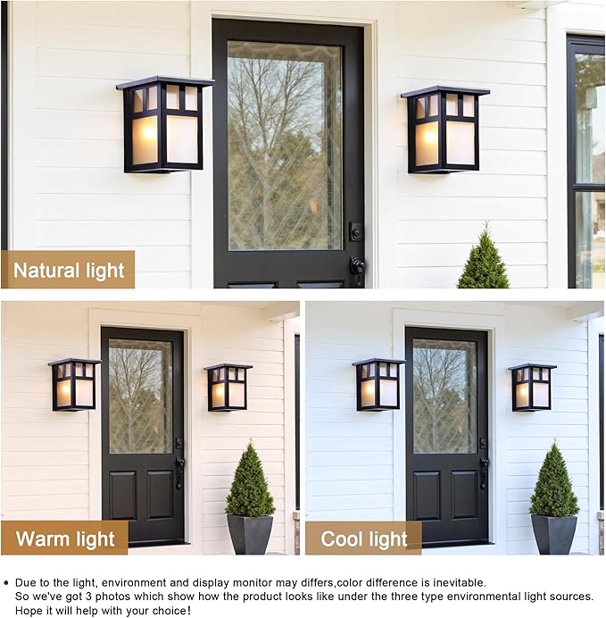 2-Pack Small Outdoor Wall Lights Rustic Black Metal Sconce with Clear Glass Shade 7.6”H Compact Exterior Light for Porch Entryway Garage - Hardwired Damp Rated ETL Certified (Bulb Not Included)