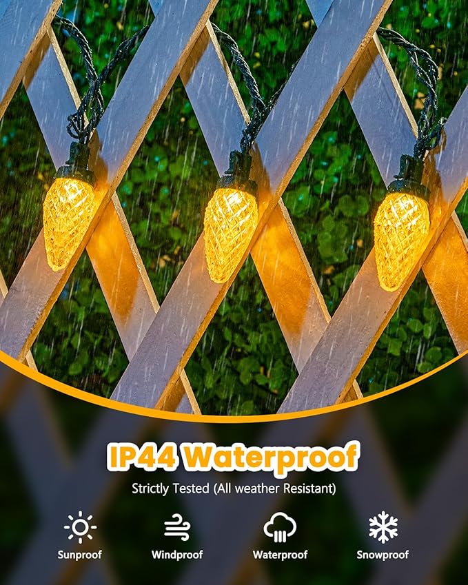 Minetom C9 Christmas Lights Outdoor 88FT 110LED String Lights with 8 Lighting Mode Waterproof Connectable UL Certified Warm White C9 Christmas decorations for Indoor Outdoor Patio Roofline Decor 2PC