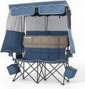 Double Beach Chair With Canopy Shade Camping Chair With Canopy Oversized Double Camping Chair With Canopy Folding Loveseat Chair With Two Cup Holders and Cooler Bag For CampingBeach Fishing