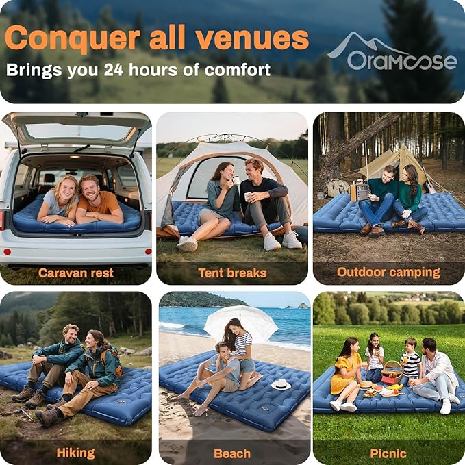 Double Sleeping Pad for Camping Extra Thick 6 Inch Sleeping Mat Camping for 2 Person Self Inflating Camping Pad with Built-in Pillow &amp Foot Pump Inflatable Camping Mat for Backpacking Hiking Tent