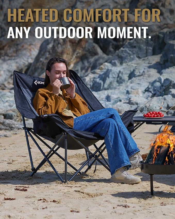 KingCamp Oversized XL Camping Chair Heavy Duty 500lbs Folding Couch for Adults Padded Large Comfortable Sofa Seat with Cooler Bag Cup Holder for Outdoor Sports Fishing Patio Lawn