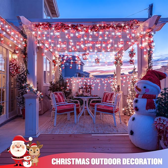 JMEXSUSS 38.8 Ft 400 LED Icicle Christmas Lights for Outside 8 Modes Red and White Icicle String Lights Plug in with Remote Christmas Lights Indoor Outdoor for Halloween Party Christmas Decoration