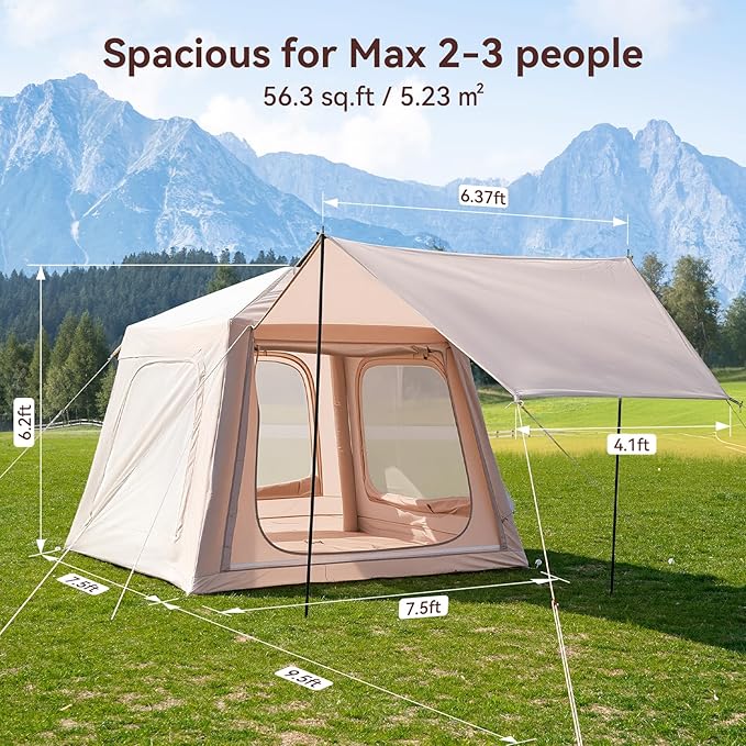 Inflatable Tents for Camping Super Easy to Blow Up Tent with Hand Pump Waterproof Oxford Cloth &amp Stove Jack Spacious Air Tent Hot Tents for 4-6 People