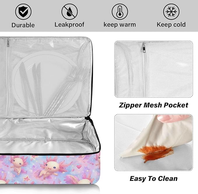 Casserole Carrier Adorable Cute AxolotlsInsulated Casserole Carrier for Hot or Cold Food Thermal Lunch Tote for Potluck Parties Picnic Beach Fits 9 x 13 Inches Baking Dish