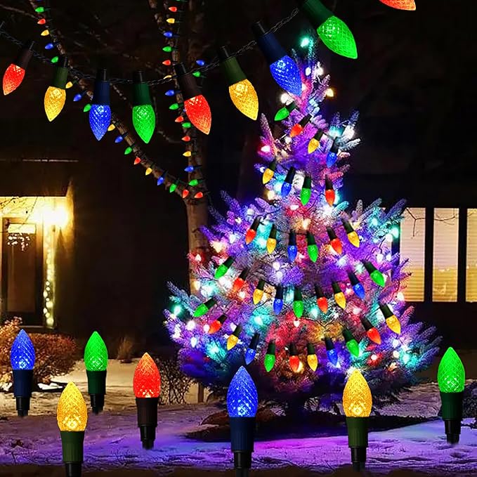 Solar Christmas Pathway Lights 20 LED C9 String Lights with 20 Stakes 23FT Solar Powered Multicolored Decorations for Roof Yard Patio Walkway Driveway